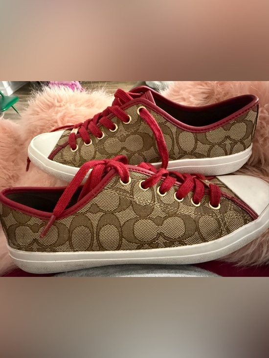 Coach Shoes - Coach Empire Outline Canvas Sneakers in the Tan & Red